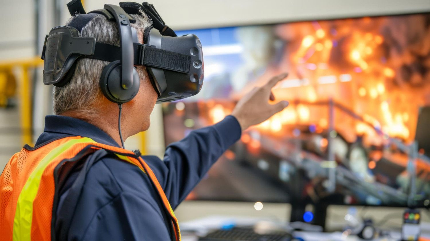 A worker in a VR headset