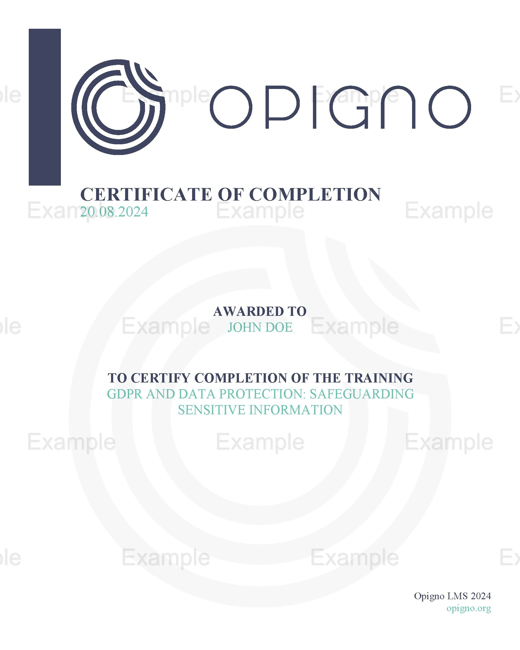 Opigno certificate example